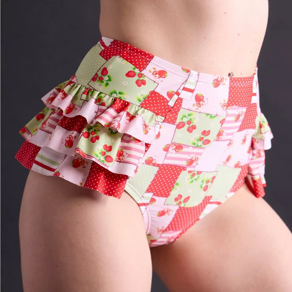 Strawberry Shortcake Patchwork High-Waisted Swim Bottoms‎ Hot Topic